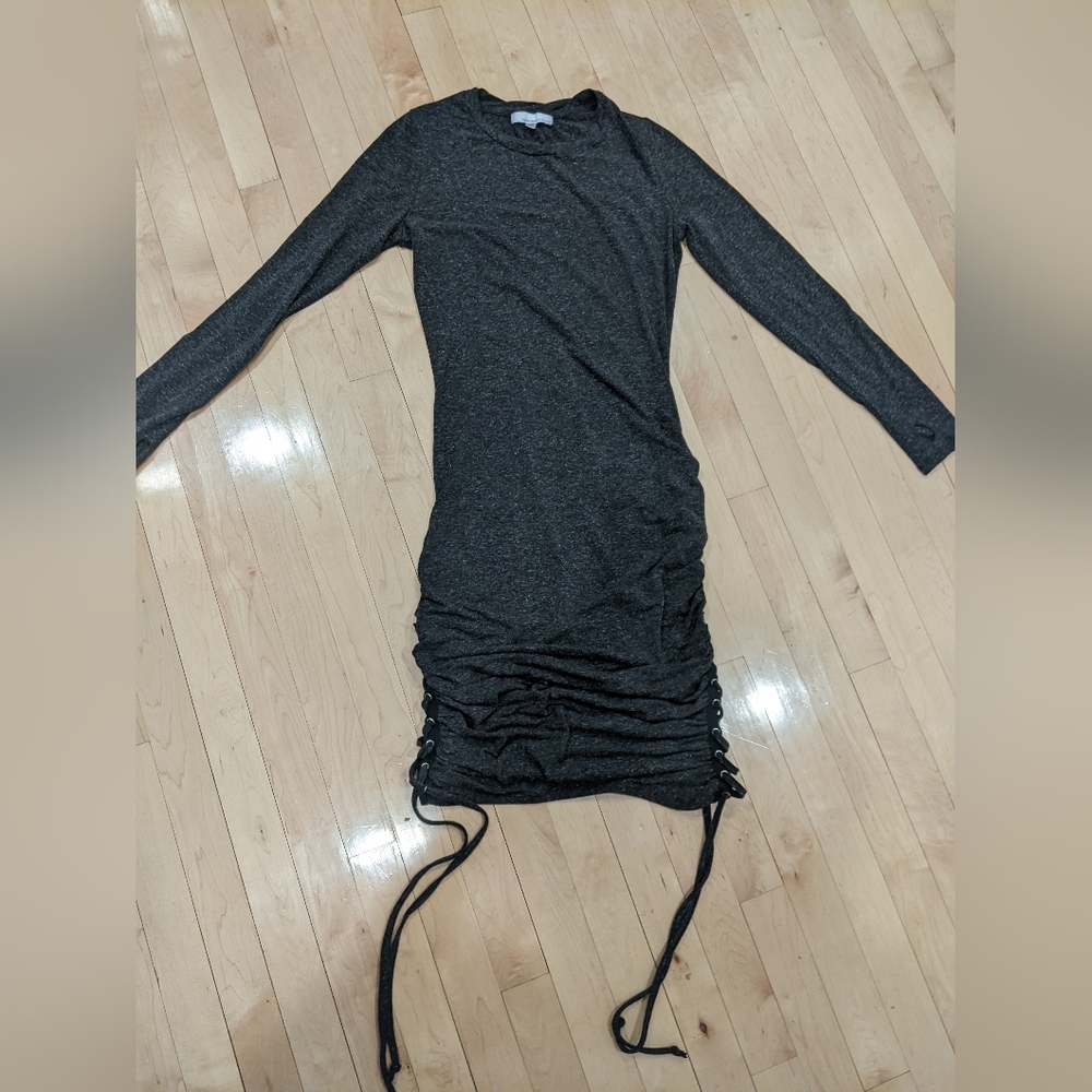 Linen Blend Stretch Athleisure Ruched Midi Bodycon Dress - Picture 7 of 9